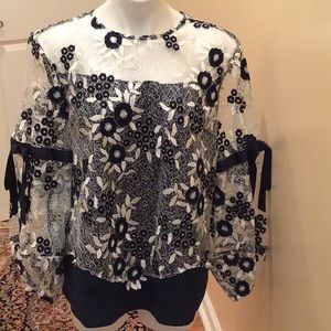 Style long sleeves embroidered metallic top